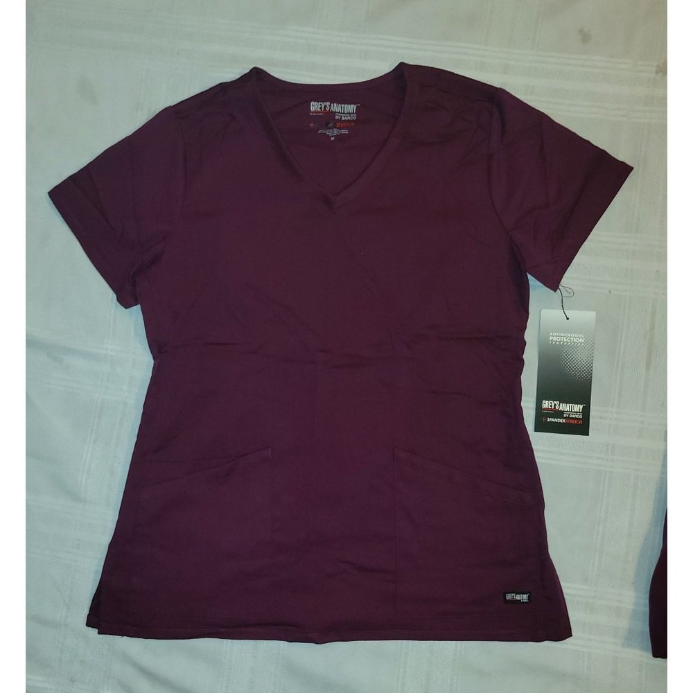 NWT Grey's Anatomy Spandex Stretch Scrub TOP in Wine size Medium